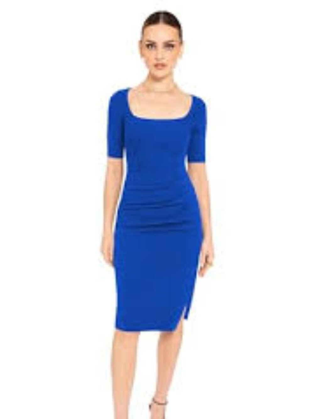 Black Halo 6 small Salvana Sheath Royal Blue Slit 3/4 sleeve square neck